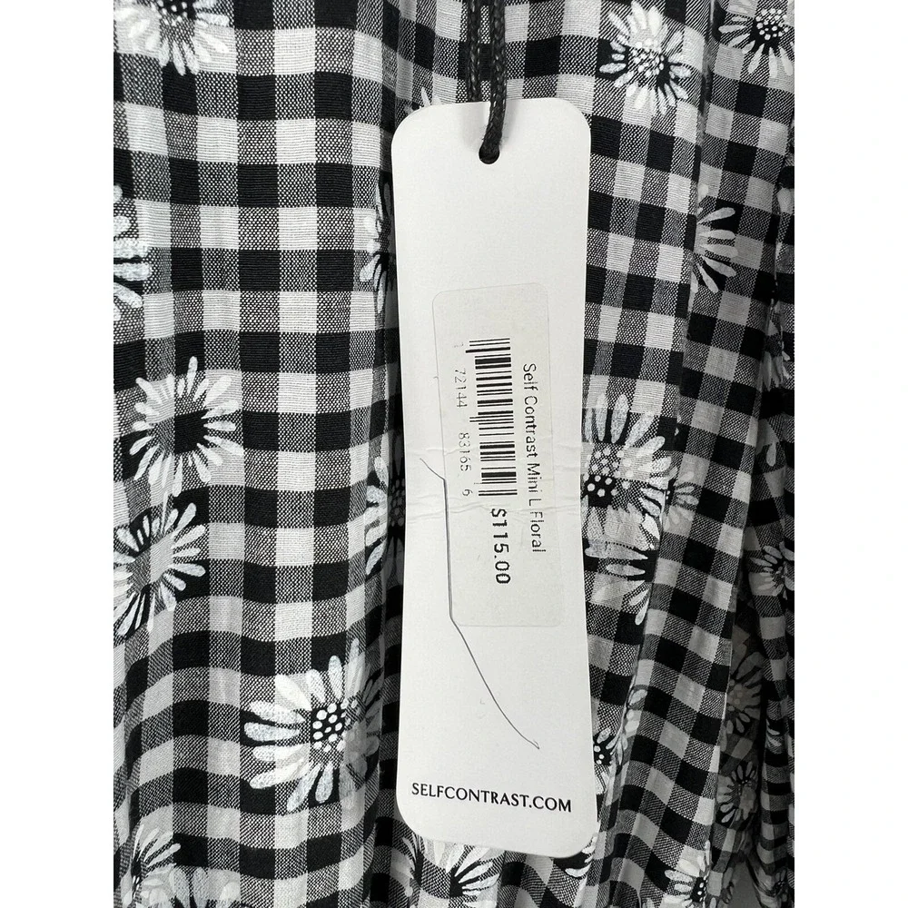 Self Contrast Black And White Floral Checkered Mini Dress Women's Size L NWT - Picture 5 of 9
